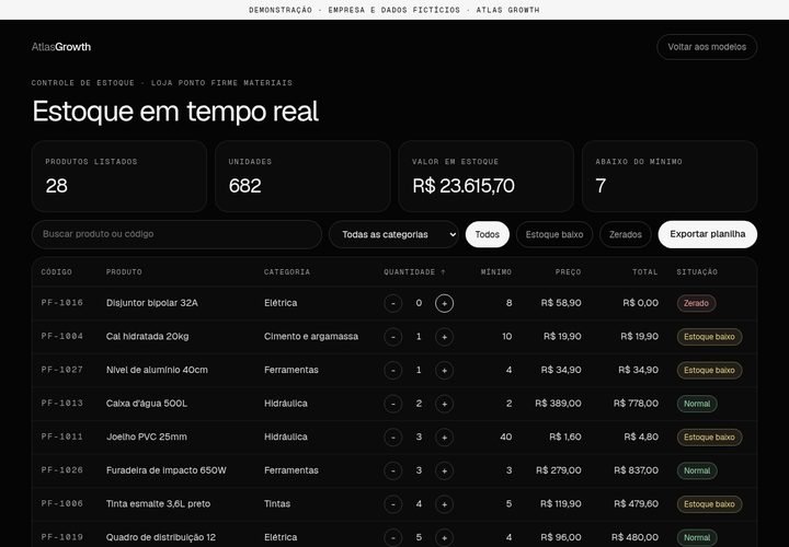 Prévia da demonstração planilha inteligente